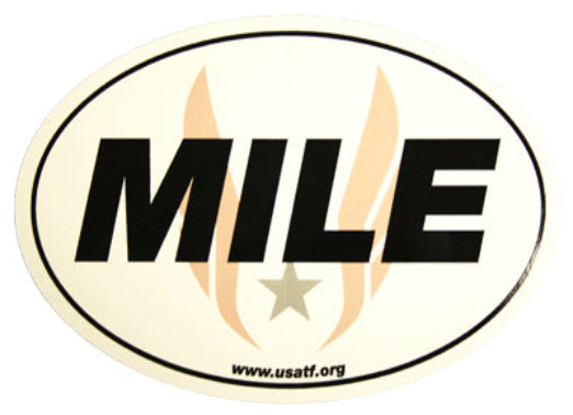 Oval-shaped magnet with 'MILE' text on top of USATF Federation wings on a white background